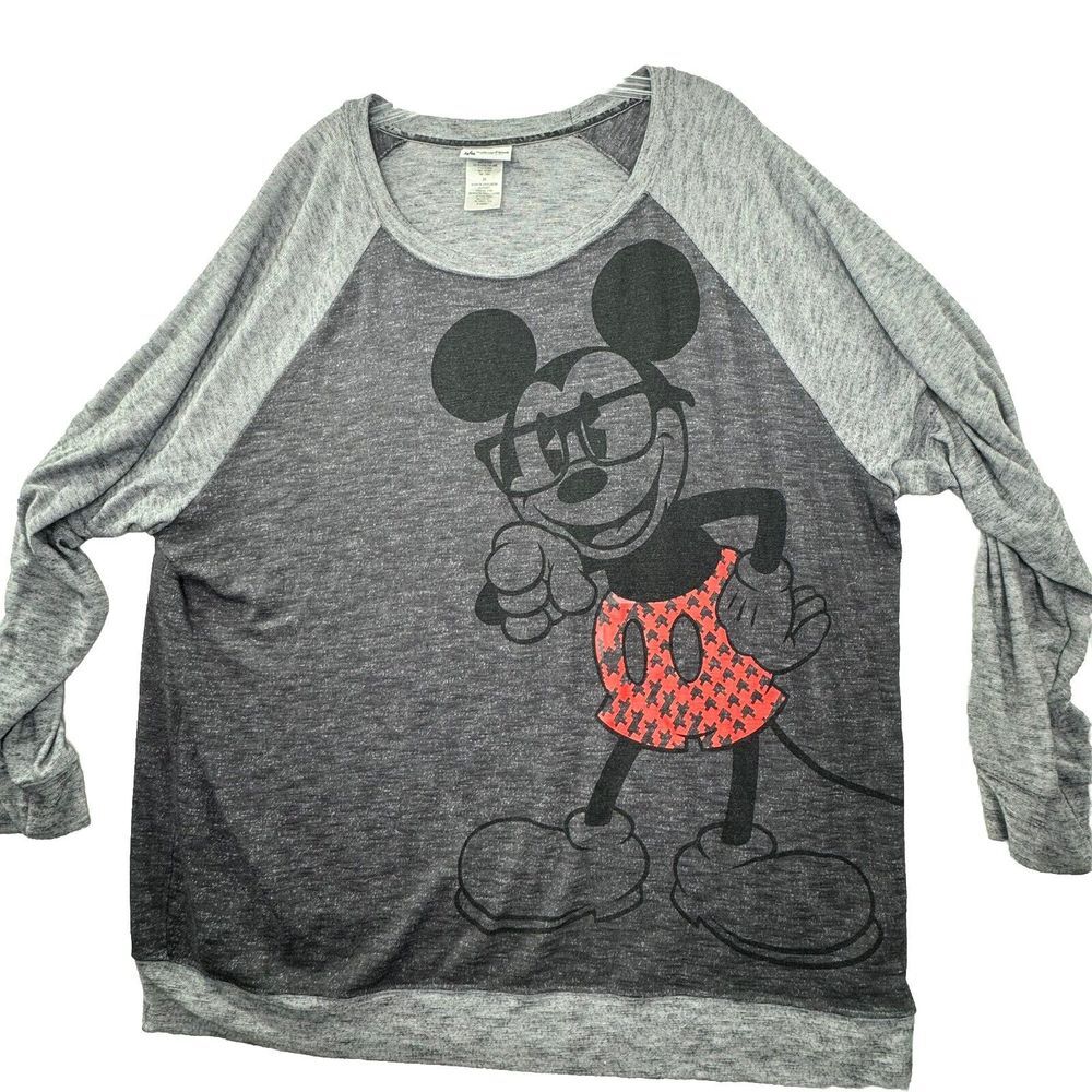 Disney Parks Mickey Mouse Raglan Shirt Womens 2X Gray‎ Graphic 3/4 Sleeve